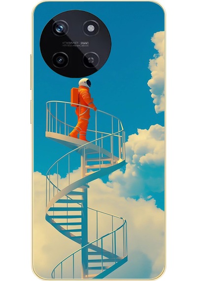 Realme 11 4g Uyumlu Astronot Gökyüzü Baskılı Silikon Kılıf Renkli