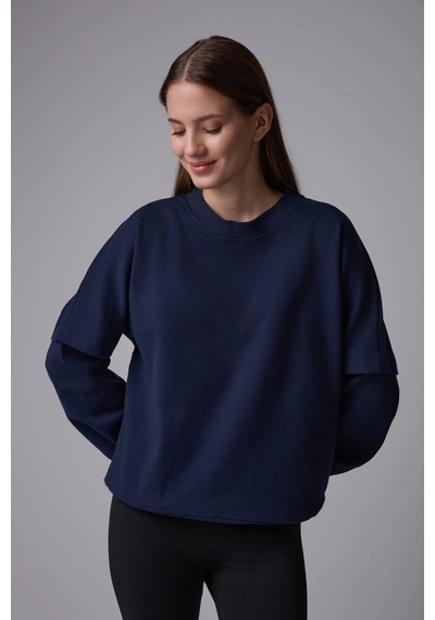 Defys Kadın Bisiklet Yaka Kol Detaylı Oversize Fit Basic Sweatshirt Lacivert - 598314741 Lacivert Defys Kadın Bisiklet Yaka Kol Detaylı Oversize Fit Basic Sweatshirt Lacivert - 598314741 Lacivert
