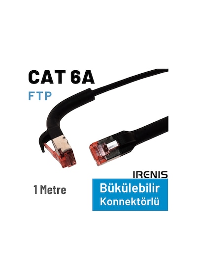 Irenıs 1 Metre Siyah Cat6a U/ftp 90 Bükülebilir Kablo