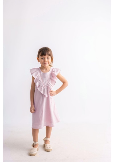 Oliventhekid Etek Ucu Ve Arkası Dantelli Elbise Pembe Pembe