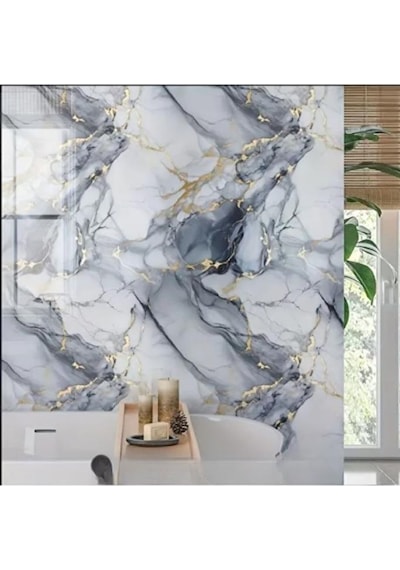 60cm X 3 Metre Tek Parça Yapışkanlı Mavi Gold Mermer Desenli Duvar Paneli Kağıdı Silinebilir Tx-6969 Altın - Turkuaz