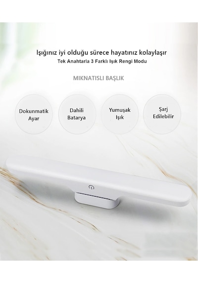 Martı Ledli Aplik Şarjlı Led Işık Mıknatıslı Beyaz Hero Led Aplik