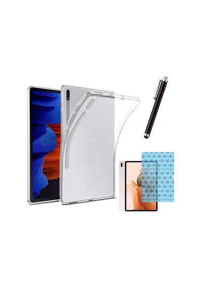 Samsung Galaxy Tab S7 Fe T737 Uyumlu Şeffaf Kılıf Cam Kalem Set Arka Kapak