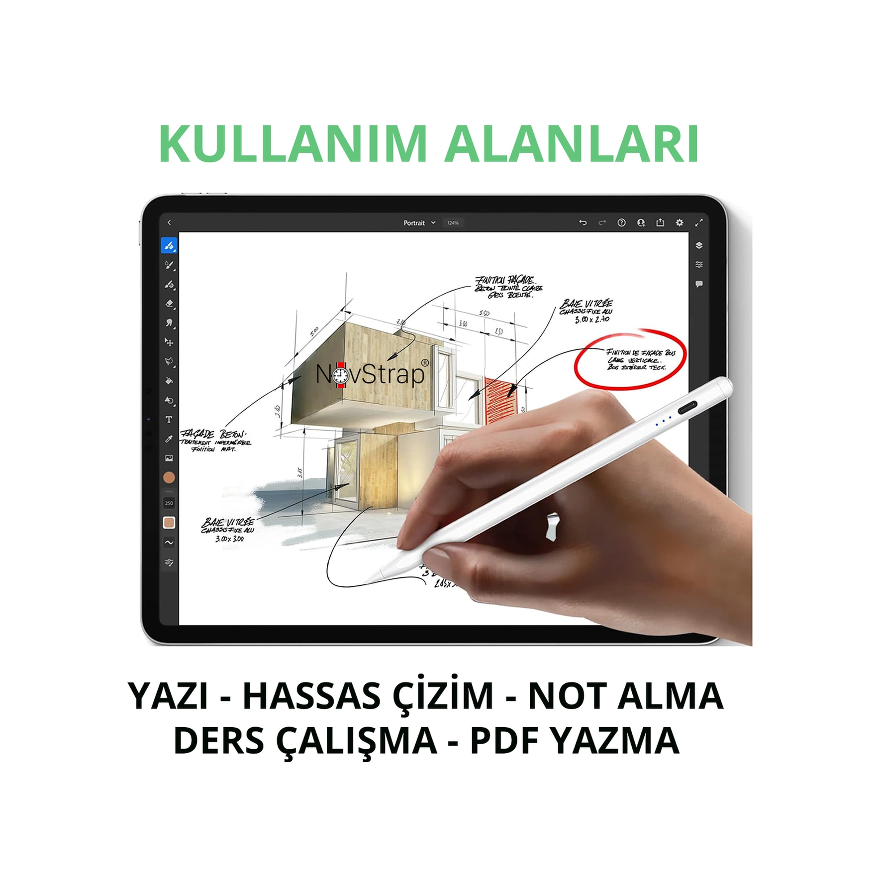 Novstrap Apple Uyumlu iPad Air 11 M2/m3 İle Dokunmatik Tablet Kalemi Dz900 Gen3 Stylus Pencil Avuç İçi Reddi 2 Adet Yedek Uç