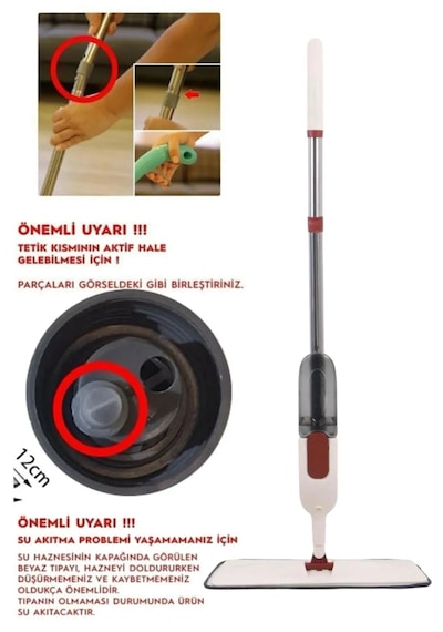 Reoona Spin Mop Sprey Mop Deterjan Hazneli 4 Adet Moplu Spreyli