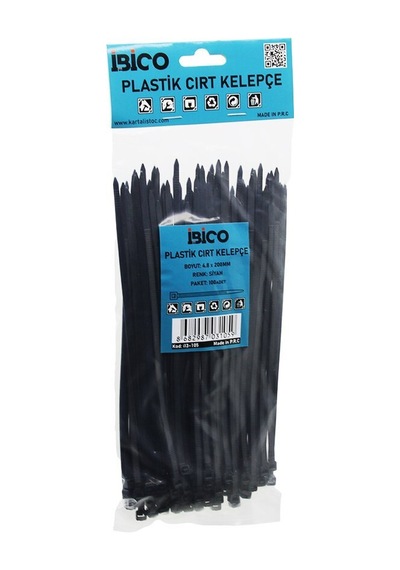 İbico İ13-105 Cırt Kelepçe Kablo Bağı - Siyah, 4.8x200 Mm, 100 Adet- 10'li Paket Diğer