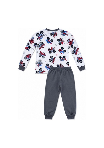 Ertaş Trend Store Erkek Çocuk Premium Penye Canavar Araba Desenli Uzun Kollu Pijama Takımı 2-11 Yaş - Füme Çok Renkli