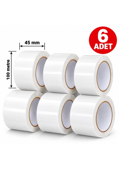 Beyaz Koli Bandı 45mmx100m Renkli Koli Bantı Beyaz Renk Hotmelt Yapışkanlı 12
