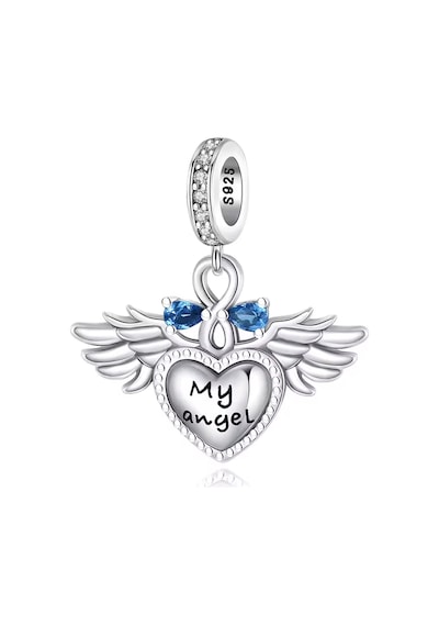 Fubena Taşlı Kanatlı Meleğim Sallantılı Charm Gümüş