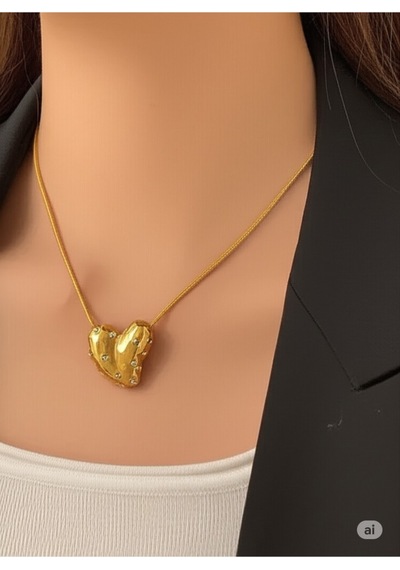 Çelik Luna Organik Form Gold Taşlı Kolye Çok Renkli