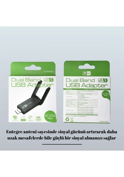 Realtek Chipsetli Dual Band 5g Destekli Yüksek Hızlı Usb Wifi Ağ Adaptörü
