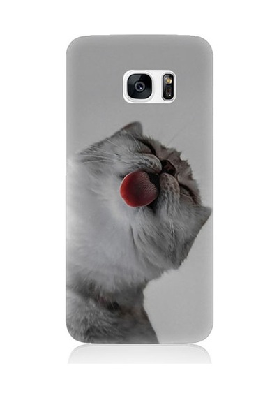 Samsung Galaxy S7 Uyumlu Dilini Çıkaran Kedi Desenli Silikon Kılıf