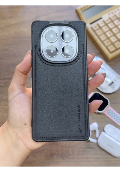 Redmi Note 14 Pro 5g Uyumlu Premium Deri Dokulu Darbelere Karşı Dayanıklı Nazal Silikon Kılıf Siyah