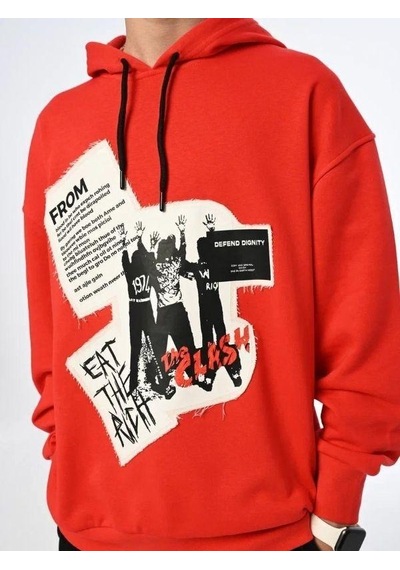 Zekids Erkek Çocuk Kapüşonlu Baskılı Teenage Tasarım Sweatshirt-16662 Turuncu