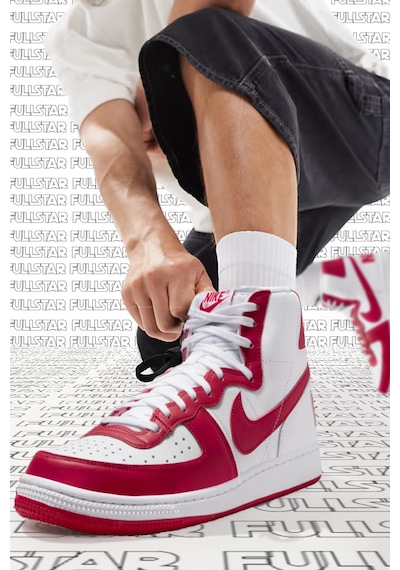 Nike Terminatör High Sneaker White Red Lethar Hakiki Deri Erkek Günlük Spor Ayakkabı Beyaz Kırmızı Beyaz