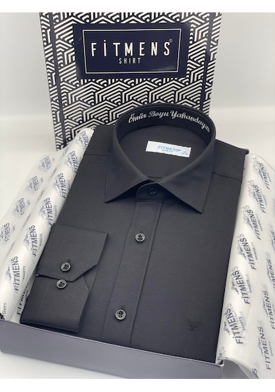 Slim Fit Uzun Kol Ömür Boyu Yakandayım Nakışlı Hediye Kutulu Erkek Gömlek Fs-001376 - Siyah-1785