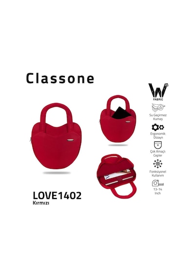 Classone Love1402 13-14 Inch Wtxpro Su Geçirmez Kumaş, Apple Uyumlu MacBook , Mac Air Laptop El Çantası - Kırmızı Kırmızı