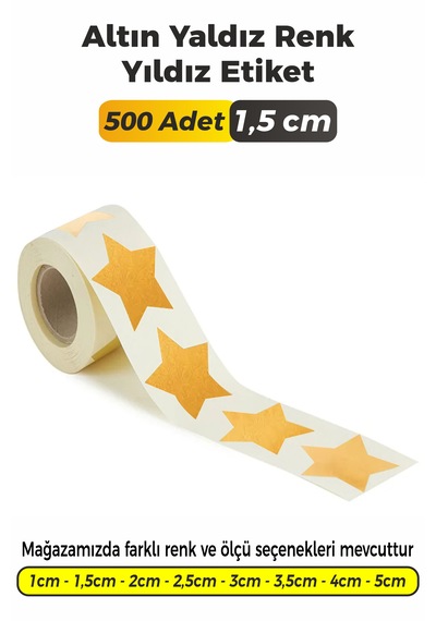 Altın Yaldız Renk Yıldız Kesim Etiket 1,5cm 500 Adet Altın