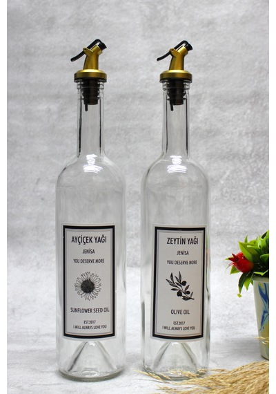 Dibi Çukur Şeffaf Cam Şişe 2'li Altın Akıtıcılı 750 ml Zeytinyağı