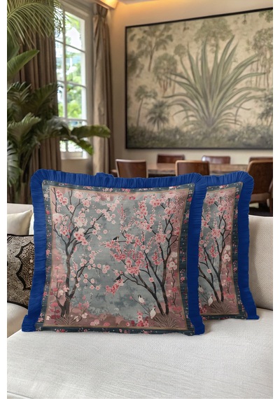 Sakura Çiçek Bahçesi Saçaklı Yastık Kılıfı - Uzakdoğu Gri Pembe Lacivert Püsküllü Kırlent Kılıfı Sessiz Vadi Saten Sakura Çiçek Bahçesi Saçaklı Yastık Kılıfı - Uzakdoğu Gri Pembe Lacivert Püsküllü Kırlent Kılıfı Sessiz Vadi Saten