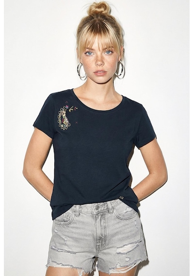 Shade Kadın Pamuk El İşi Nakış Detaylı  Tasarım T-shirt 1006 60282052 - Siyah L