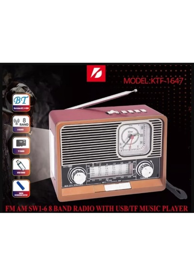 Kbroad Ktf-1647 Nostaljik Radyo Fm/am/sw 8 Band Usb Tf Kartlı Şarjlı Retro Radyo