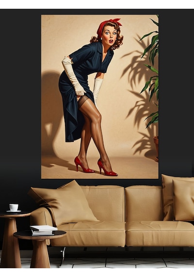 Ahşap Tablo Pin-up Kadın Seksi Poz Ünlü Tabloları