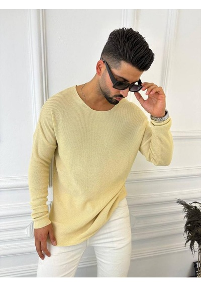 Elku Moda Kazak Oversize Örme Natural Pamuk Tüylenmeyen Kazak Salaş Tarz Triko Sweatshirt Krem