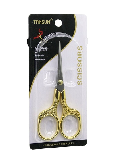 Taksun Scıssors Es-002-g Bıyık Berber Makası 12.8x5.7cm Altın Gold Saplı - 12'li Paket