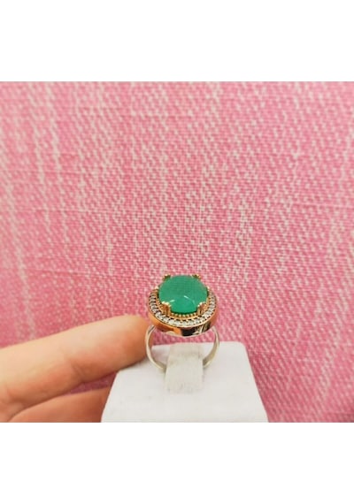 Oriental Kuyumculuk Jewellery Zümrüt Taşlı Oval Otantik Gümüş Yüzük Yeşil