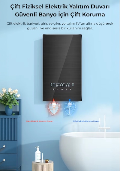 Merkezi Sistem Dijital Akıllı Şofben Büyük Boy Siyah 12500w Banyo Ve Mutfakta Aynı Anda Sıcak Su