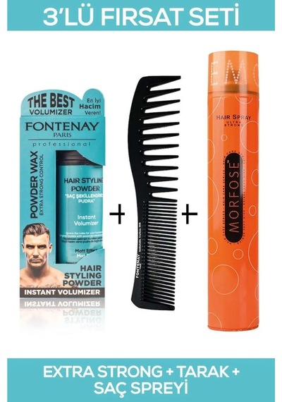 Fontenay Saç Şekillendirici Pudra Toz Wax Matt Effect + Şekil Tarağı + Saç Sprey 3'lü Set
