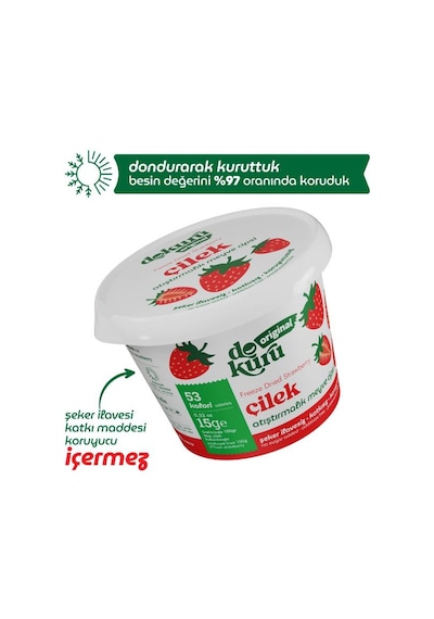 Dokuru Çilek Kuru Meyve Cipsi - Dondurularak Kurutulmuş Freeze Dried Çıtır Çilek 15 G