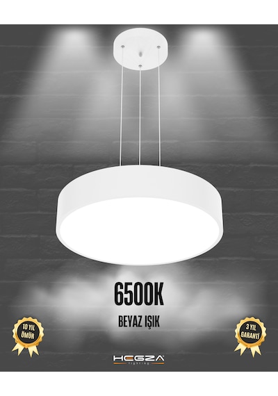 Drum 40cm Beyaz Kasa, Beyaz Işık Modern Sarkıt Led Avize Beyaz