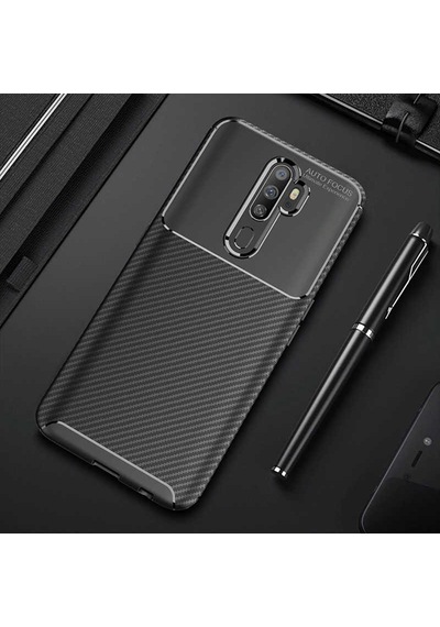 Oppo A9 2020 Kılıf Kamera Çıkıntılı Karbon Fiber Dokulu Renk Atmaz Kapak Negro