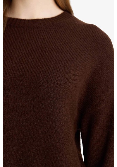 Defacto Loose Fit Bisiklet Yaka Triko Kazak Tunik G6912ax25wnbn468 Kahve-bn468