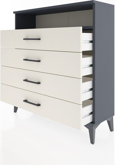 Arges Şifonyer Tek Raflı 4 Çekmeceli 88x30x96 Antrasit-aytaşı Antrasit