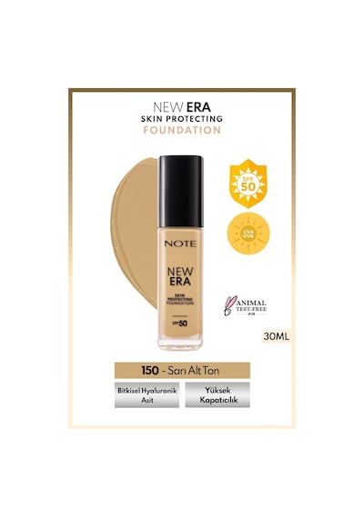 Note Cosmetique New Era Skin Protecting Spf 50 Nemlendirici Etkili Hyaluronik Asitli Fondöten - 150 Medium Beige
