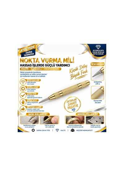 Kuyumculuk Nokta Vurma Ve Çizme Mili Metalik