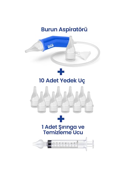 Mega Paket Bebek Burun Temizleme Aspiratörü 10 Yedek Uç ve Burun Temizleme Şırıngası