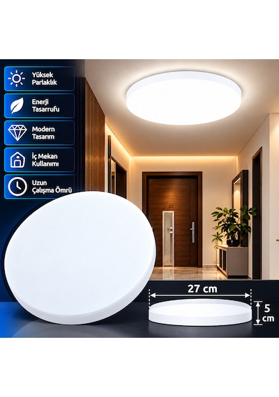 5'li Paket Kartek Kl 212 18w Radar Hareket Sensörlü Led Glop Armatür 6500k Beyaz Işık Sıva Üstü Yuvarlak Tavan Lambası