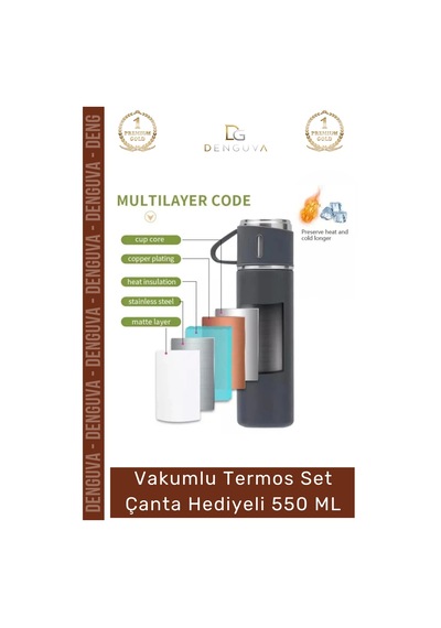 Özel Üretim Paslanmaz Çelik 3 Bardaklı Soğuk Sıcak Termos Vakumlu Termos Set Çanta Hediyeli 550 Ml Çok Renkli 87234240