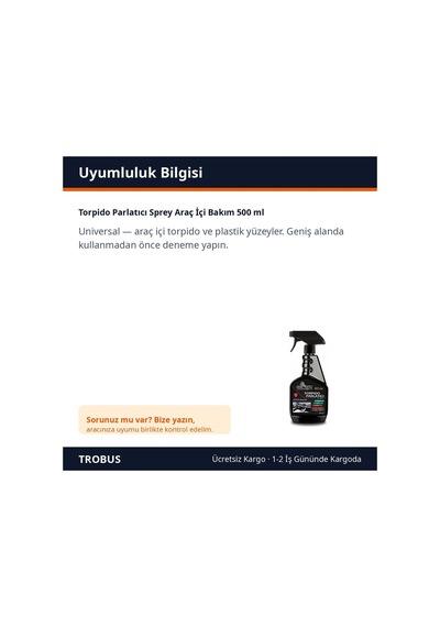 Trobus Torpido Parlatıcı Sprey Araç İçi Bakım 500 Ml