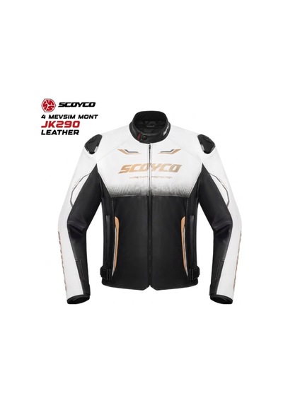Scoyco Jk290 4 Mevsim Deri Motosiklet Montu Siyah Beyaz