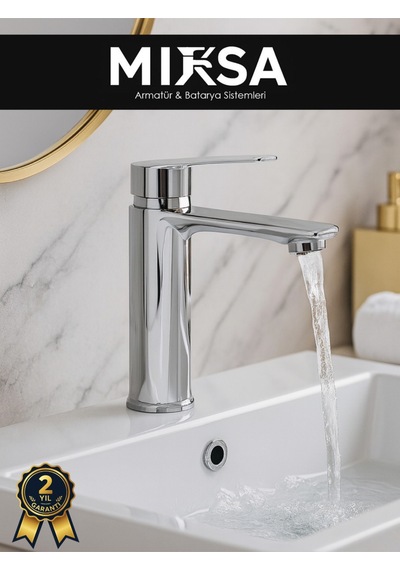Krom Sabit Gövde Lüx Banyo Lavabo Musluğu Bataryası