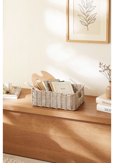Ocean Home Textile Yıkanabilir Gri Pp Rattan Sepet 33 X 23 X 11 Cm