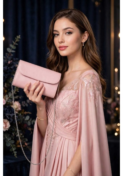 Names Bag Names Pembe Abiye Çanta - Zincir Askılı Gece Portföy Club Çanta - Portföy Clutch - Gece Çantası Pembe Pembe