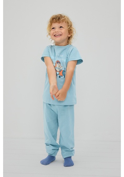 Defacto 2li Mavi Baskılı Kısa Kollu Pijama Takımı Erkek Bebek H5629a526aube526 Mavi-be526