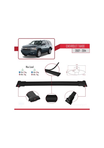 Chevrolet Tahoe 2007-2014 Arası İle Uyumlu Fly Model Ara Atkı Tavan Barı Siyah 3 Adet Bar