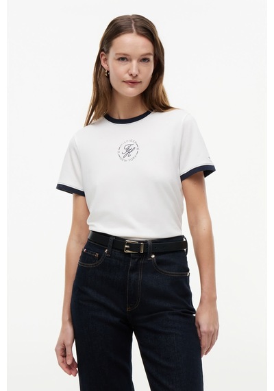Tommy Hilfiger Th Roundal Reg C-nk Ss Tee Kadın Beyaz T-shirt - Ww0ww50032